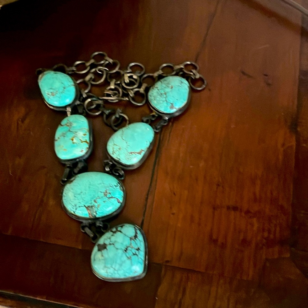 Statement turquoise necklace.